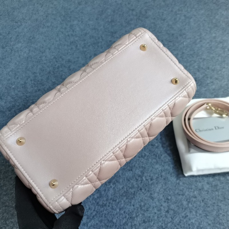 ❤️Dior 迪奧 ladydior戴妃五格 珠光粉 金扣 手提包附件防塵袋 保卡-5