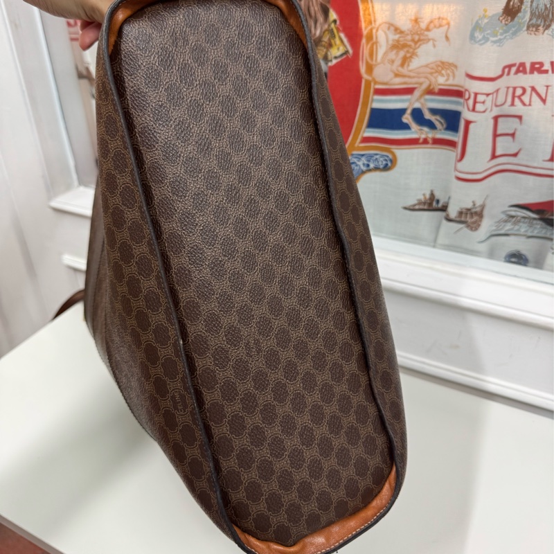 罕有中古Celine 金圓環水桶包 單肩包 棕色老花 男女適用-9