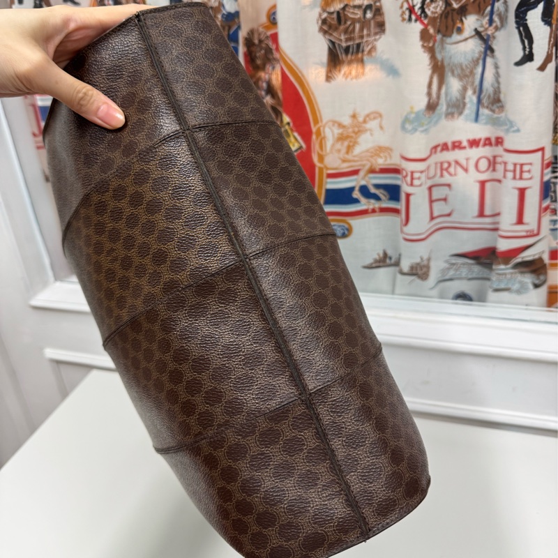 罕有中古Celine 金圓環水桶包 單肩包 棕色老花 男女適用-11