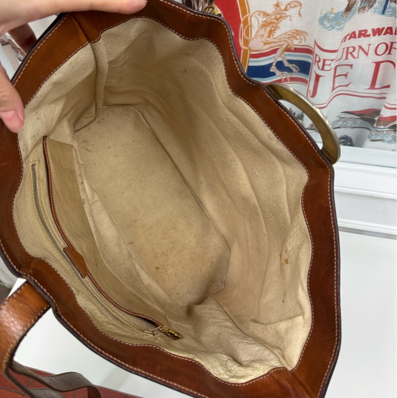 罕有中古Celine 金圓環水桶包 單肩包 棕色老花 男女適用-12