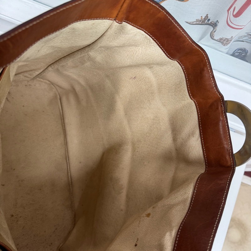 罕有中古Celine 金圓環水桶包 單肩包 棕色老花 男女適用-18