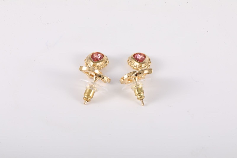 CHANEL(香奈兒) 合金 22K 雙C 滿鑽 紅寶石 耳釘-2