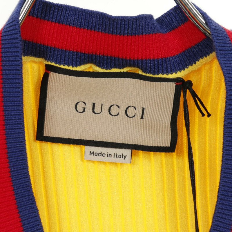 GUCCI 彈性黏膠條紋針織衫 756271 聚酯纖維 黃色 多色 #XS 二手女裝-2