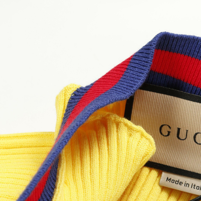 GUCCI 彈性黏膠條紋針織衫 756271 聚酯纖維 黃色 多色 #XS 二手女裝-5