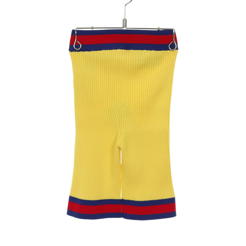GUCCI 織帶條紋短褲 739825 人造絲聚酯纖維 黃色 多色 #XS 二手女款-1