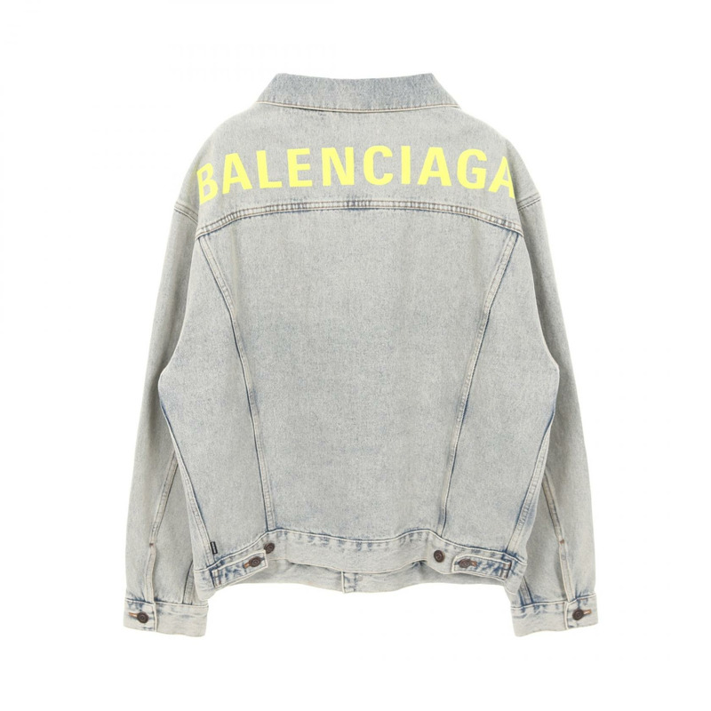 BALENCIAGA 後背標誌刺繡牛仔夾克 557351 棉藍色二手男款 #46-1