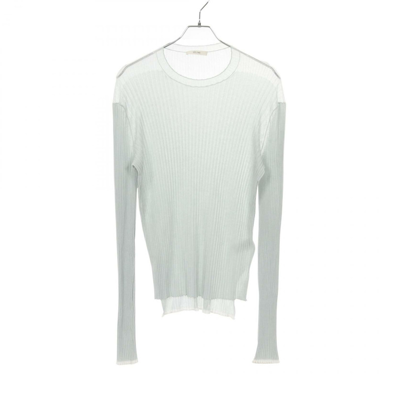 CELINE 薄紗針織套頭衫 2 3D02 7700 棉 藍色 M 碼 二手 女款-0