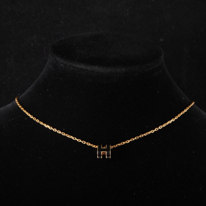 HERMES(愛馬仕) POP H 項鏈 Mini 合金 項鏈 金色 黑色-0