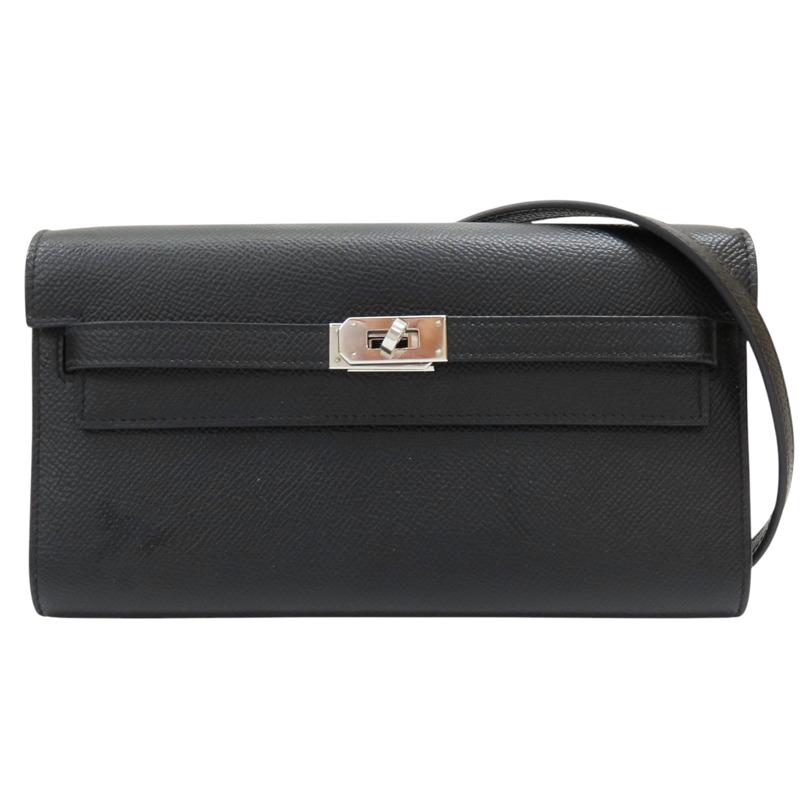 黑色 Epsom牛皮 Kelly Classique To Go Wallet 肩背包 Z刻 銀扣-0
