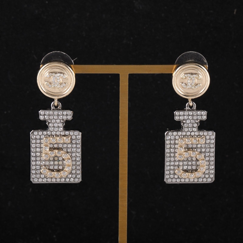 CHANEL(香奈兒) 合金 21S 滿鑽 5號 耳環耳釘-0