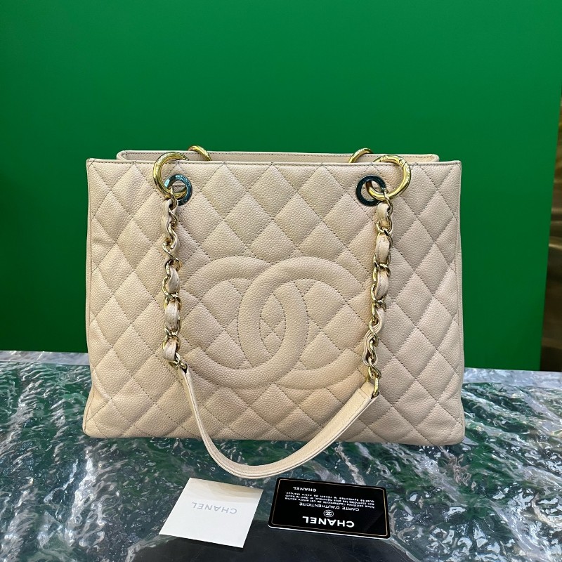 Chanel香奈兒 GST購物袋 米色奶茶色裸色 肩背包 托特包 16開-0