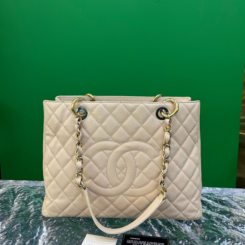 Chanel香奈兒 GST購物袋 米色奶茶色裸色 肩背包 托特包 16開-1