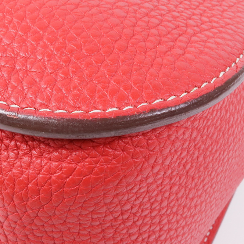 HERMES Clemence皮革Halzan 31銀扣手挽肩背兩用袋Rouge Casaque-5
