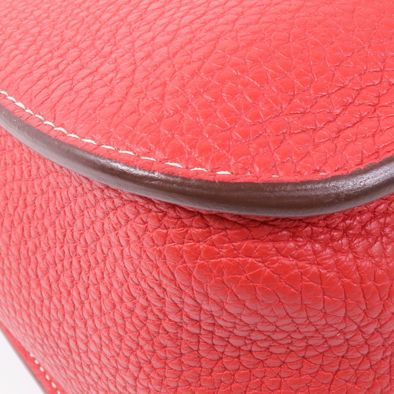 HERMES Clemence皮革Halzan 31銀扣手挽肩背兩用袋Rouge Casaque-6