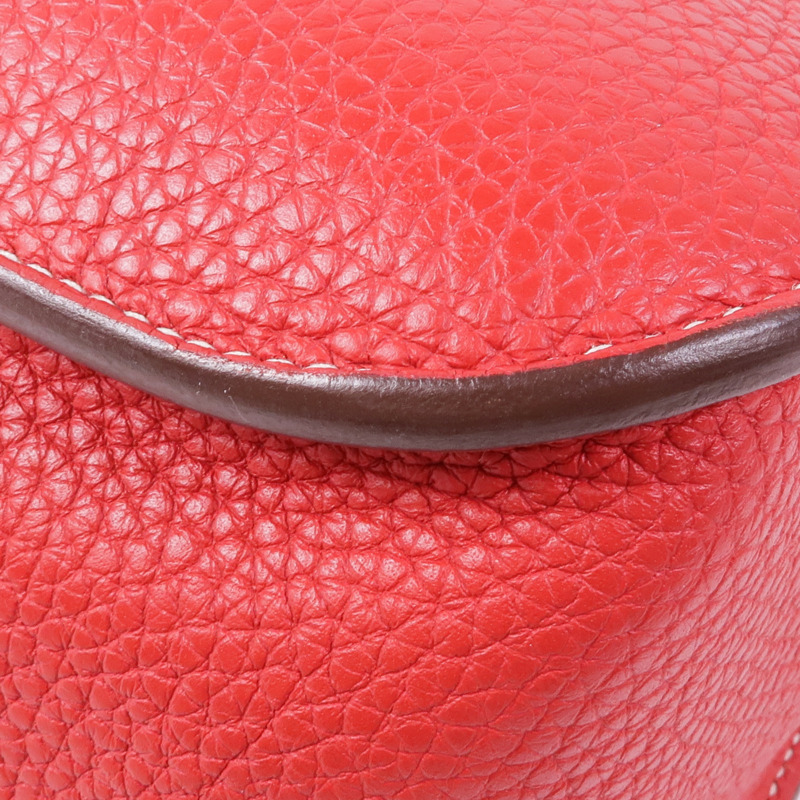 HERMES Clemence皮革Halzan 31銀扣手挽肩背兩用袋Rouge Casaque-7