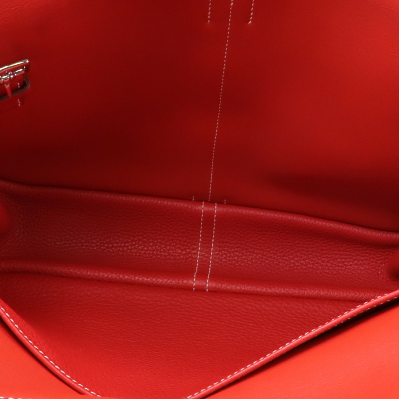 HERMES Clemence皮革Halzan 31銀扣手挽肩背兩用袋Rouge Casaque-9