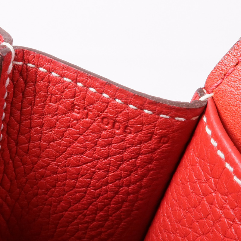 HERMES Clemence皮革Halzan 31銀扣手挽肩背兩用袋Rouge Casaque-11