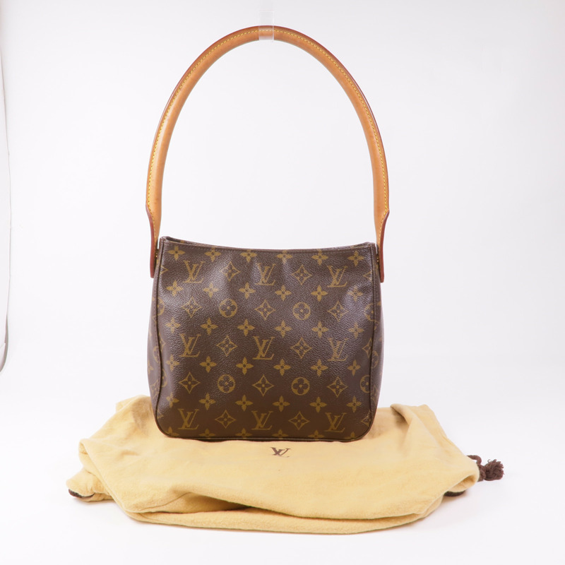 LOUIS VUITTON Monogram Looping MM金扣肩背袋棕色-14