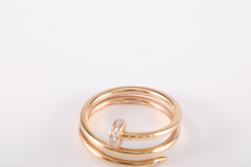 CARTIER(卡地亞) JUSTE UN CLOU 18K金三圈鑲鑽 釘子戒指 18K玫瑰金/鑽石 52 玫瑰金-5