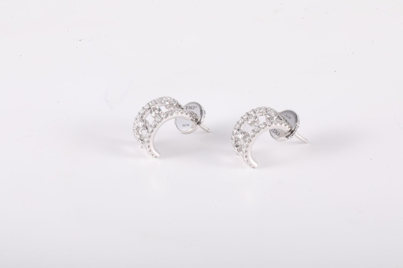 DE BEERS(戴比爾斯)18K白金 鑽石 白金 Dewdrop 鏤空滿鑽 耳環 18K/-1