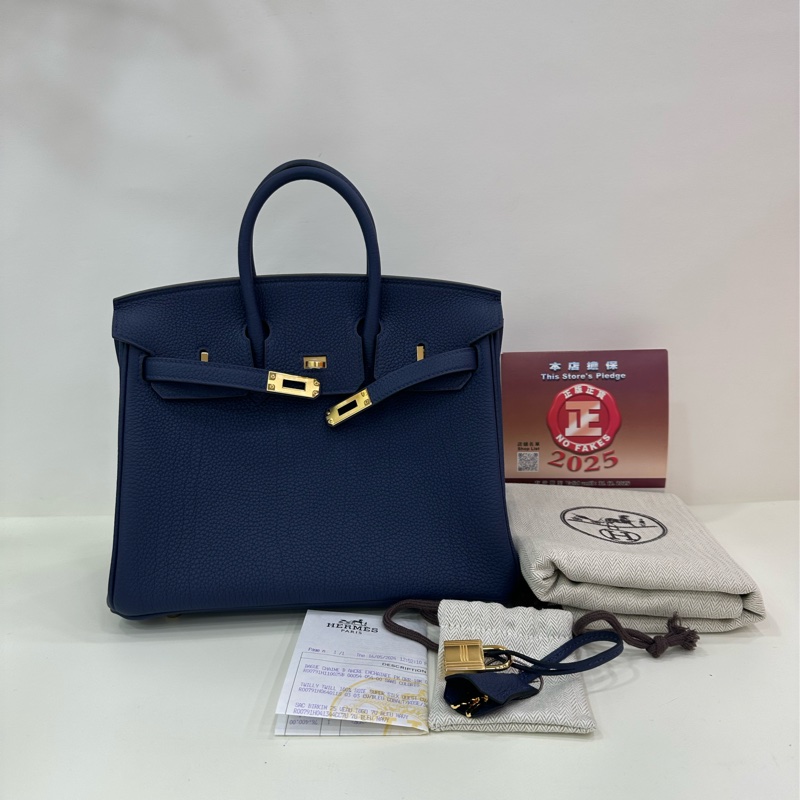 Hermes 愛馬仕Birkin25海軍藍金扣,Togo皮W刻,閒置新有購證-0