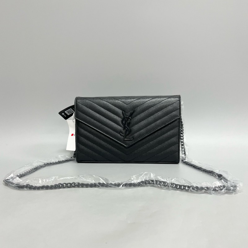 YSL/聖羅蘭 全黑so black 魚子醬信封woc鏈條包-0