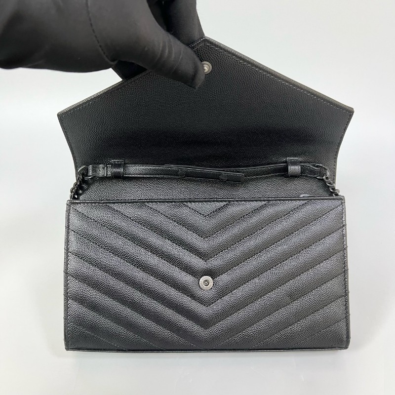 YSL/聖羅蘭 全黑so black 魚子醬信封woc鏈條包-5
