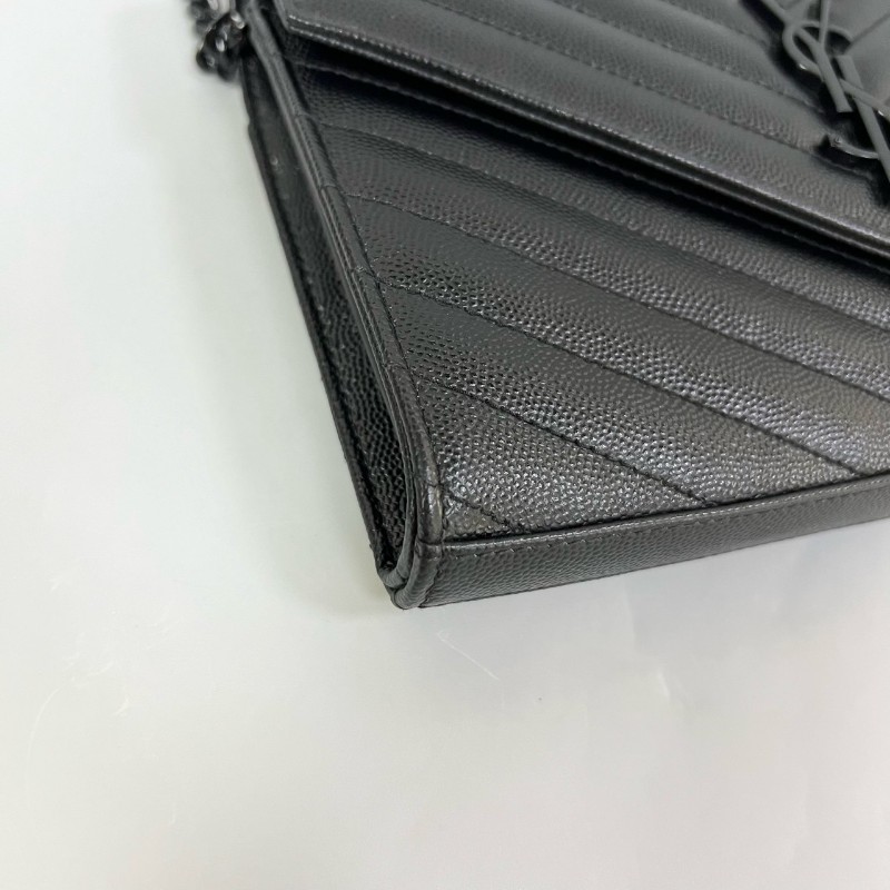 YSL/聖羅蘭 全黑so black 魚子醬信封woc鏈條包-7