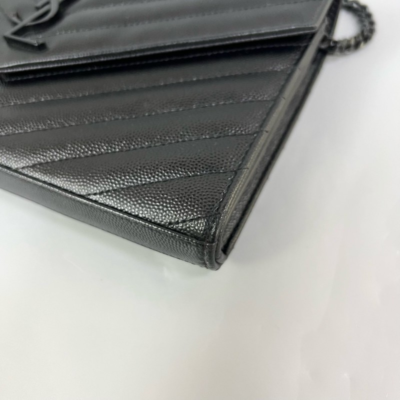 YSL/聖羅蘭 全黑so black 魚子醬信封woc鏈條包-8
