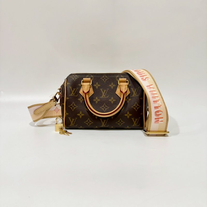 LV 原花橘粉背帶Speedy20手提斜背包M46594-0