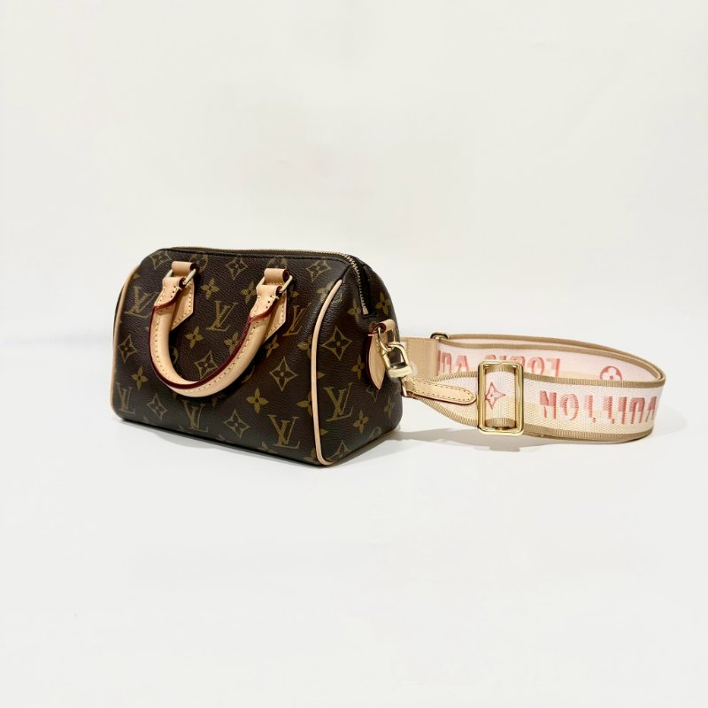 LV 原花橘粉背帶Speedy20手提斜背包M46594-1