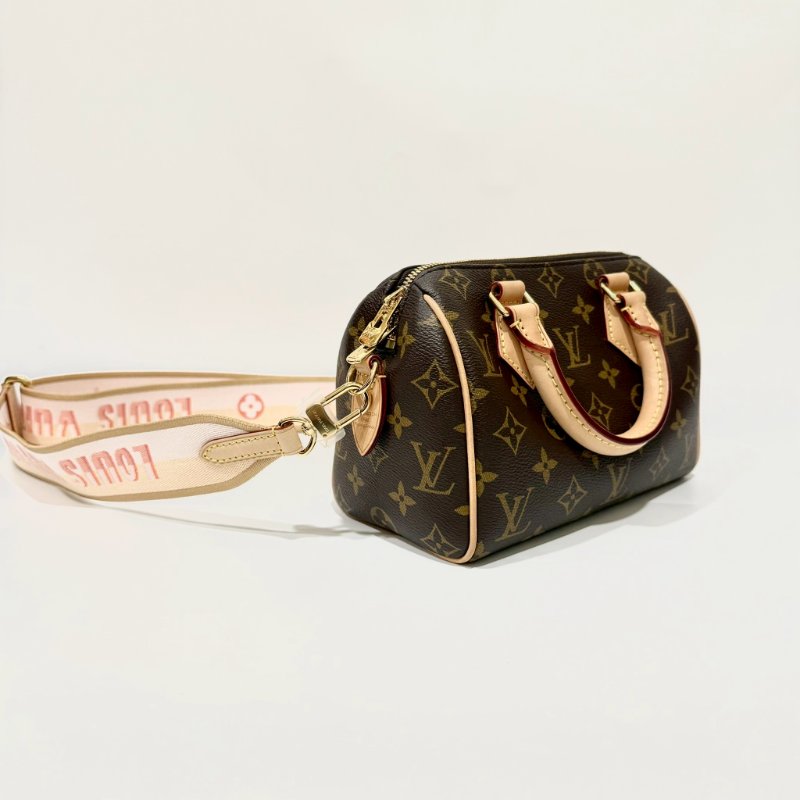 LV 原花橘粉背帶Speedy20手提斜背包M46594-2