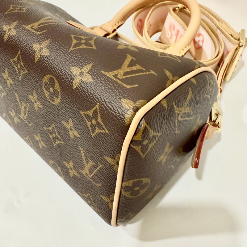 LV 原花橘粉背帶Speedy20手提斜背包M46594-7