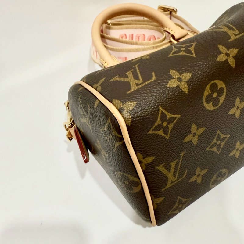 LV 原花橘粉背帶Speedy20手提斜背包M46594-8