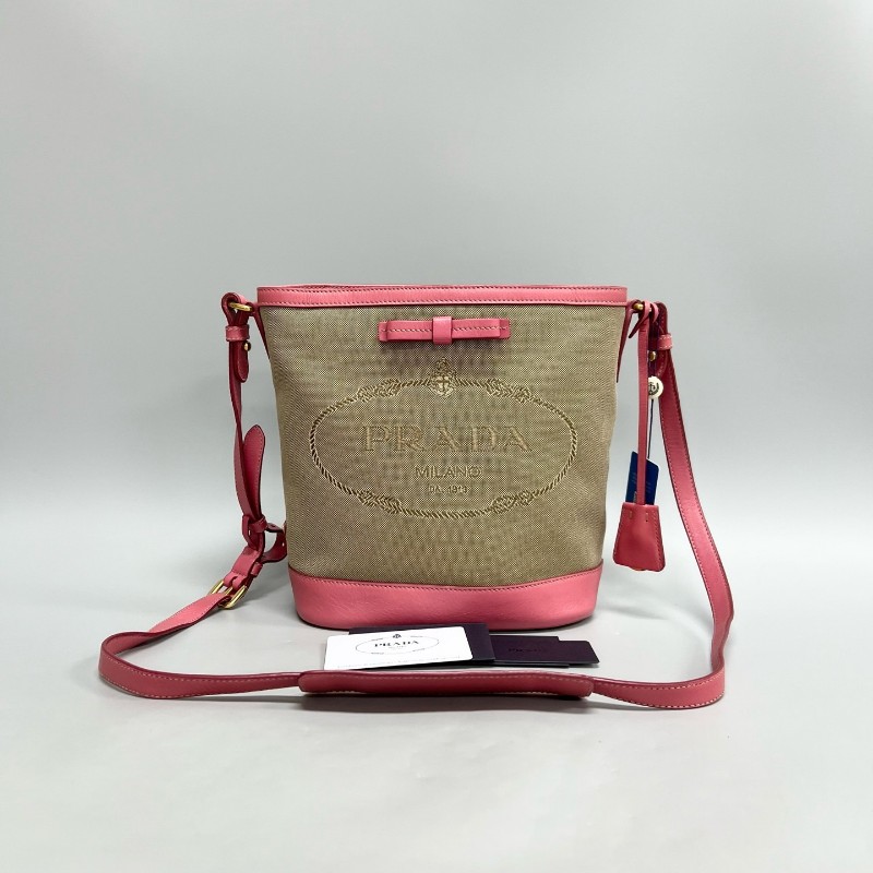 Prada/普拉達 粉色蝴蝶結水桶單肩斜挎包-0