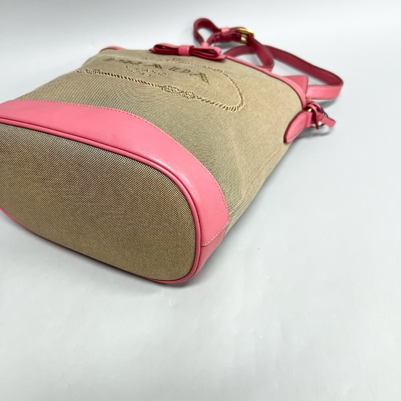 Prada/普拉達 粉色蝴蝶結水桶單肩斜挎包-2