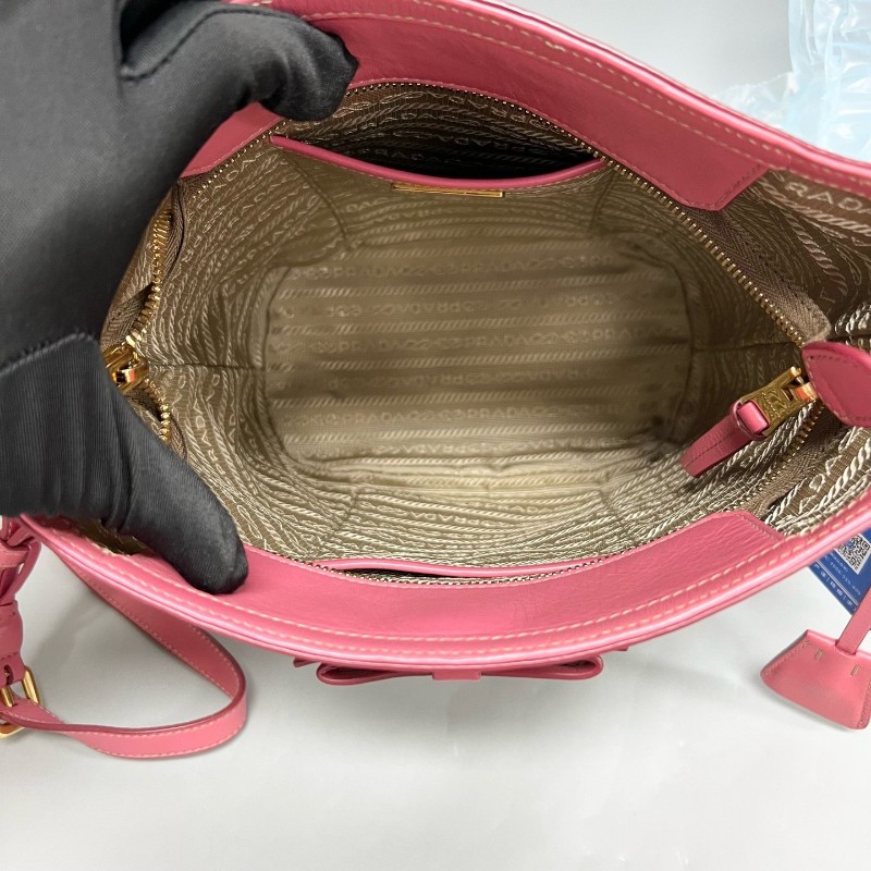 Prada/普拉達 粉色蝴蝶結水桶單肩斜挎包-7