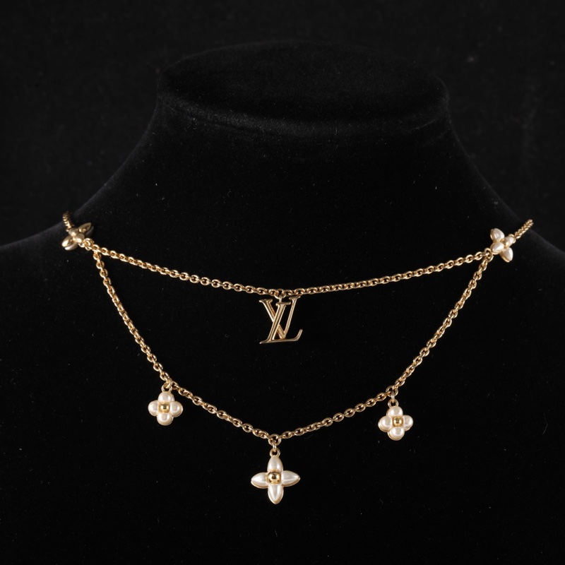 LOUIS VUITTON(路易威登)  合金 雙層花卉珍珠 項鏈-0