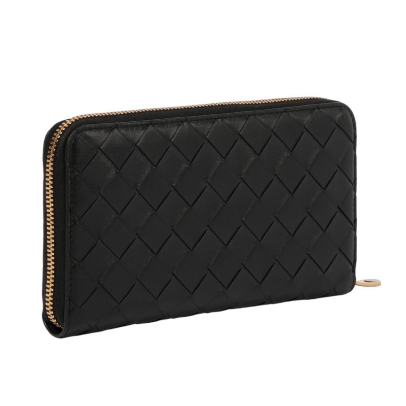 【BOTTEGA VENETA 寶緹嘉】Intrecciato Zip Around 經典編織 羊皮 拉鍊 皮夾 卡夾 長夾 黑色 814674-2
