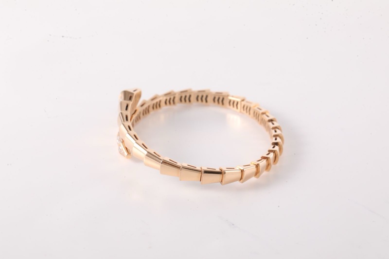 BVLGARI(寶格麗) 18K玫瑰金 鑽石 SERPENT IVIPER系列 頭尾鑲鑽 蛇骨手鐲 S /-1