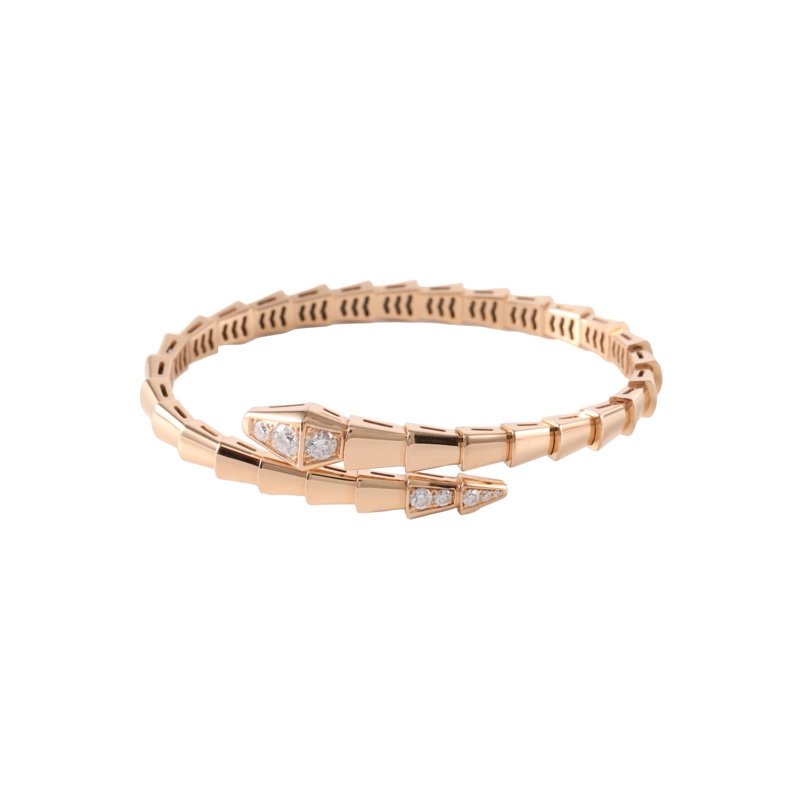 BVLGARI(寶格麗) 18K玫瑰金 鑽石 SERPENT IVIPER系列 頭尾鑲鑽 蛇骨手鐲 S /-4