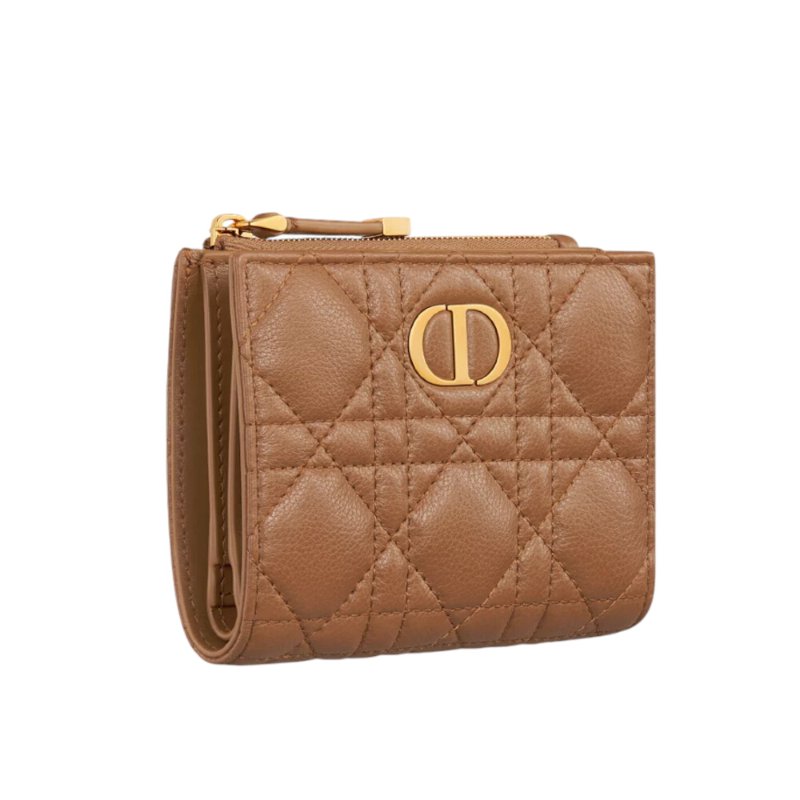 【Dior 迪奧】Caro Dahlia Cannage 籐格紋小牛皮 卡夾 皮夾 短夾 焦糖色 S5173UWHC_M59M-1