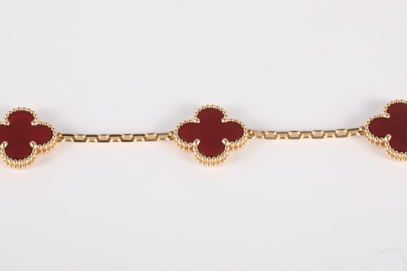 VAN CLEEF&ARPELS(梵克雅寶) Vintage Alhambra 中號五花手鏈 新扣 18K黃金/紅玉髓 S-M碼 黃金-2