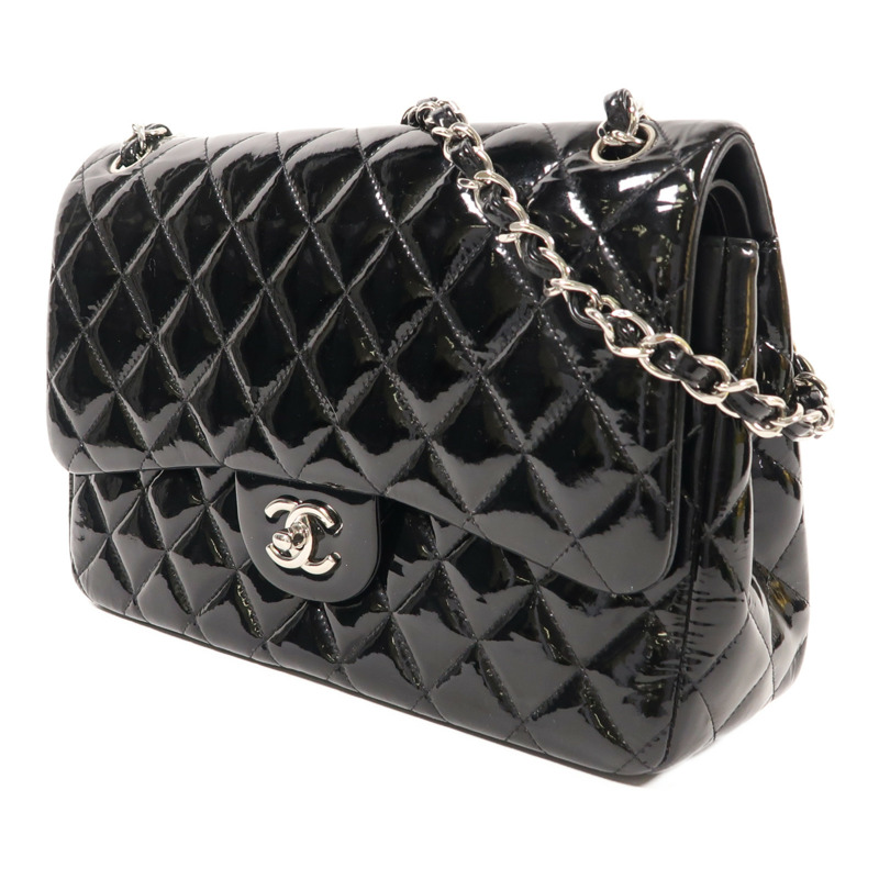 CHANEL 漆皮皮革Large Classic銀扣鏈帶肩背袋-2