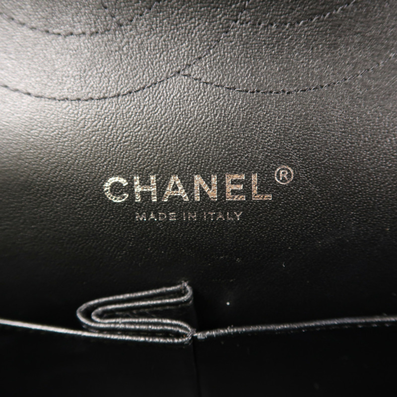 CHANEL 漆皮皮革Large Classic銀扣鏈帶肩背袋-5