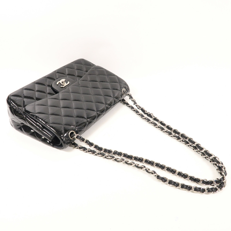 CHANEL 漆皮皮革Large Classic銀扣鏈帶肩背袋-8