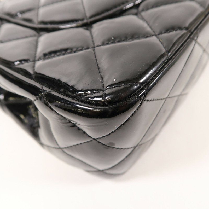 CHANEL 漆皮皮革Large Classic銀扣鏈帶肩背袋-13