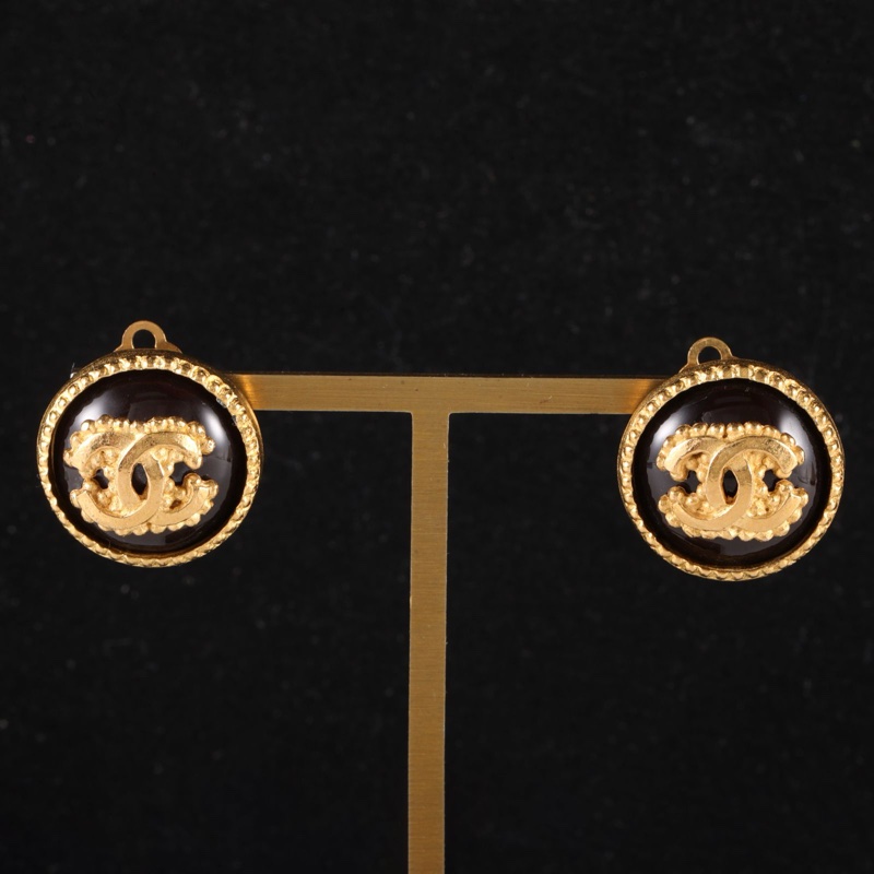 CHANEL(香奈兒)  合金 96A 中古 藤蔓黑曜石 雙C 耳夾-0