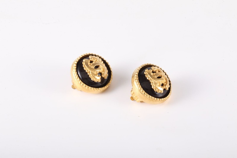 CHANEL(香奈兒)  合金 96A 中古 藤蔓黑曜石 雙C 耳夾-2