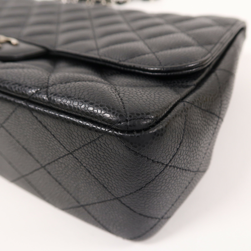CHANEL 牛皮皮革Large Classic銀扣鏈帶肩背袋-11